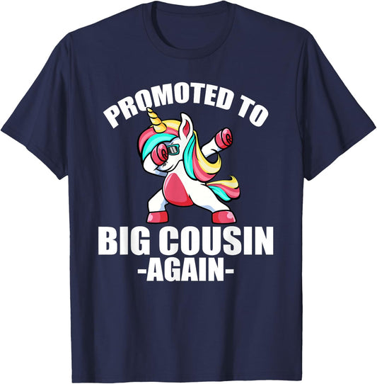Promoted To Big Cousin Again Shirt Pregnancy Dabbing Unicorn T-Shirt - T-Shirt | Navy