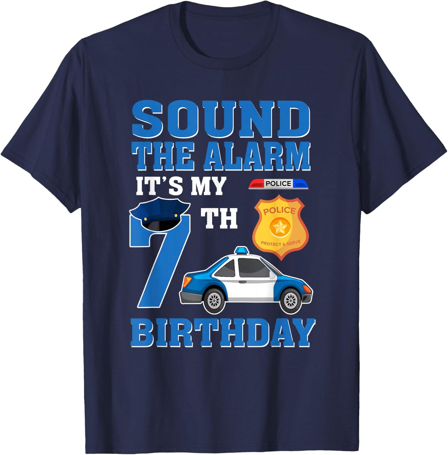It's My 7 Year Old Birthday Police Car 7th Party T-Shirt - T-Shirt | Navy