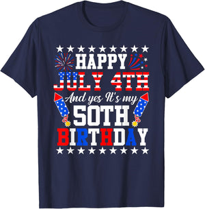 Happy July 4th And Yes It's My 50th Birthday 4th Of July Kids Men T-Shirt - T-Shirt | Navy