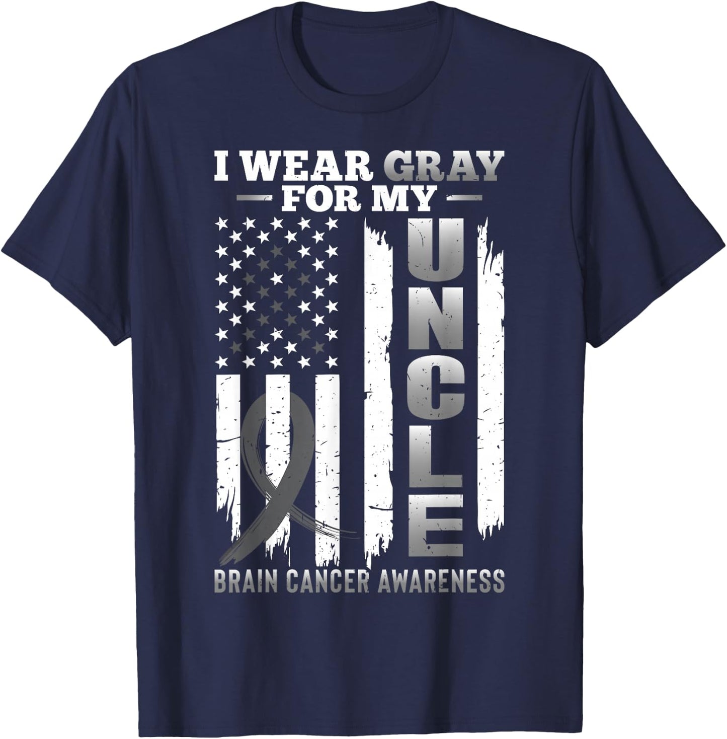 I Wear Gray for My Uncle - USA Flag Brain Cancer Awareness T-Shirt - T-Shirt | Navy