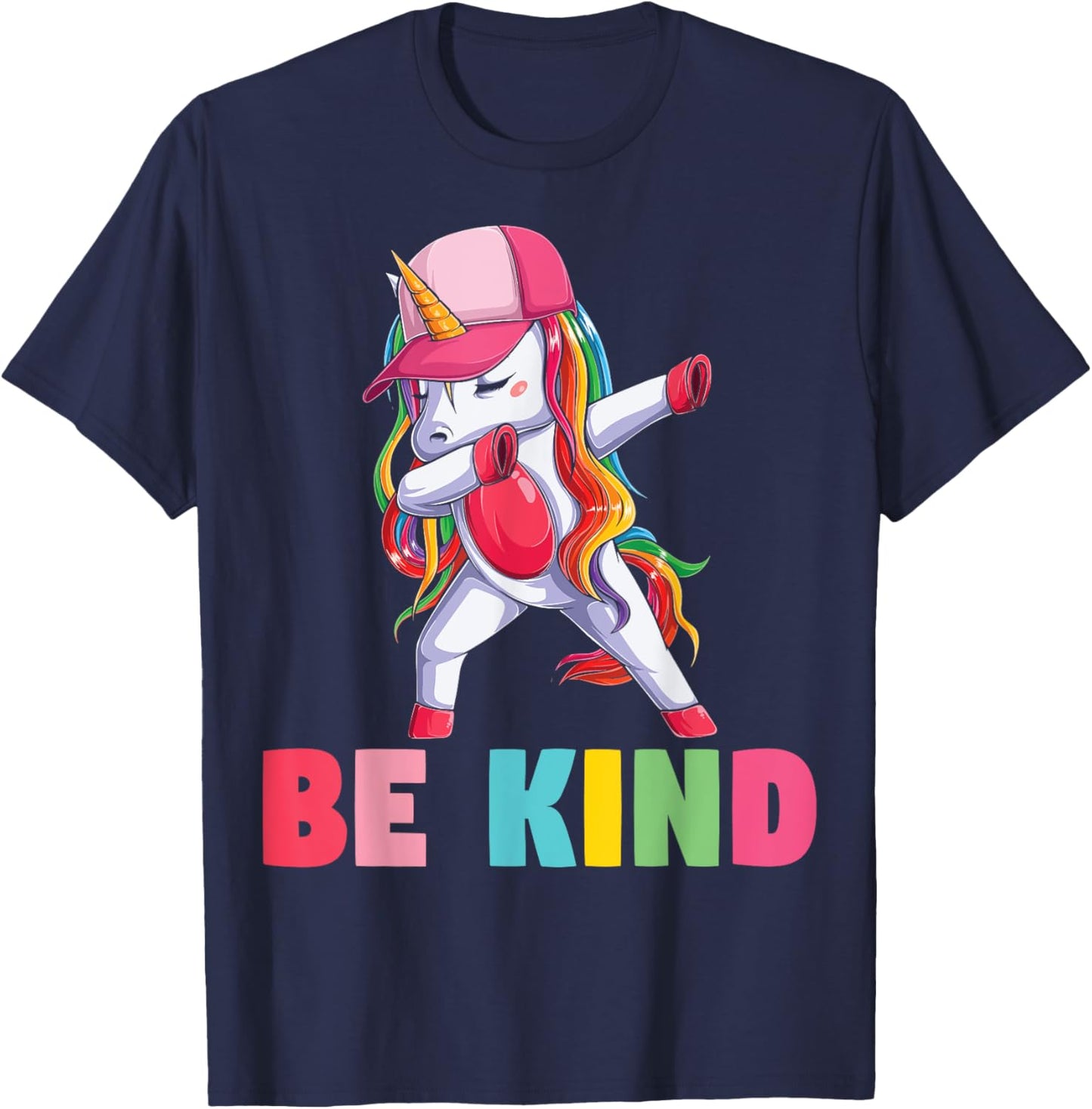 Girls Unicorn Kindness Be Kind Kids T-Shirt - T-Shirt | Navy
