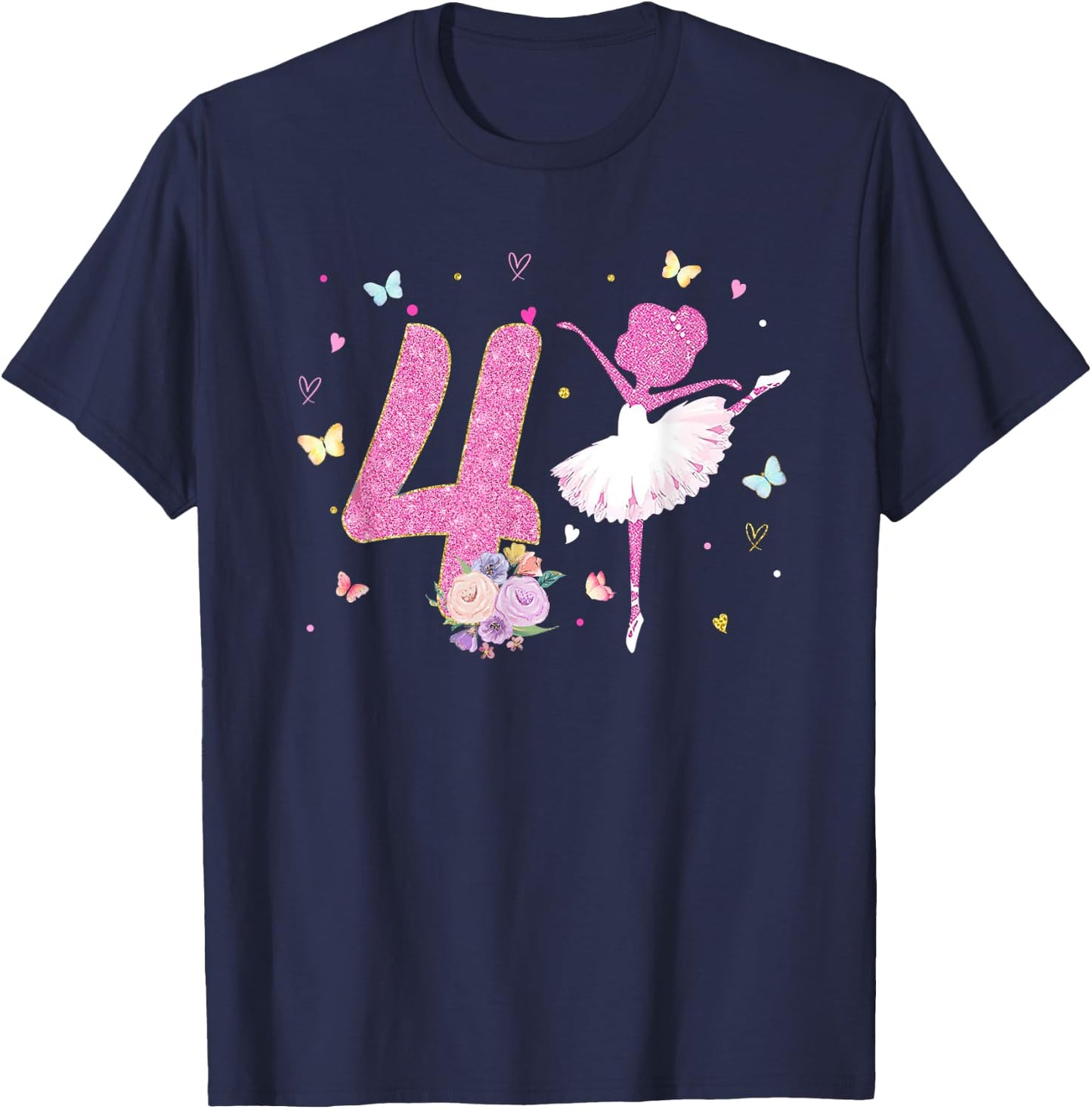 4th Birthday Girl Outfit Ballerina Dancer Ballet Tutu Girls T-Shirt - T-Shirt | Navy