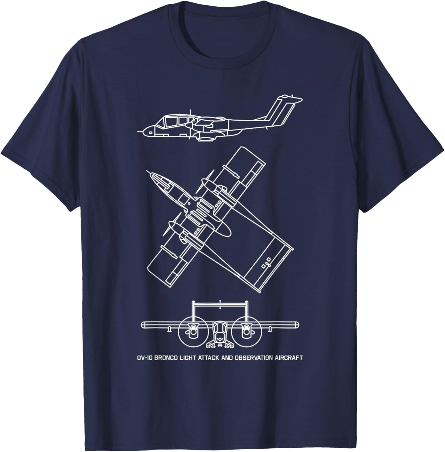 OV-10 Bronco American Turboprop Aircraft Blueprints T-Shirt - T-Shirt | Navy