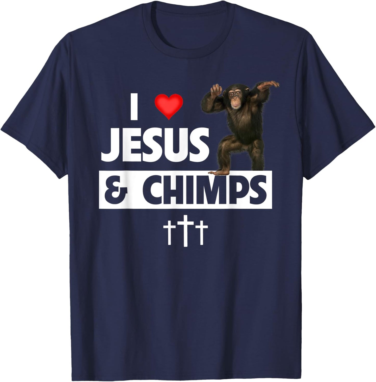 I Love Jesus and Chimps Christian Chimpanzee Monkey Lovers T-Shirt - T-Shirt | Navy