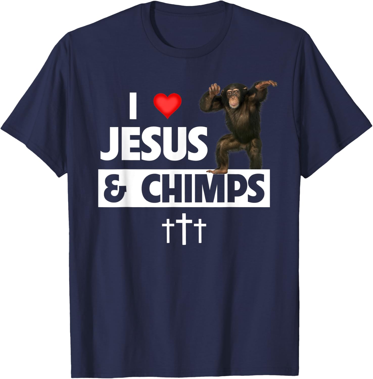 I Love Jesus and Chimps Christian Chimpanzee Monkey Lovers T-Shirt - T-Shirt | Navy