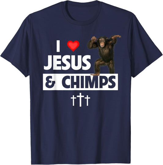I Love Jesus and Chimps Christian Chimpanzee Monkey Lovers T-Shirt - T-Shirt | Navy