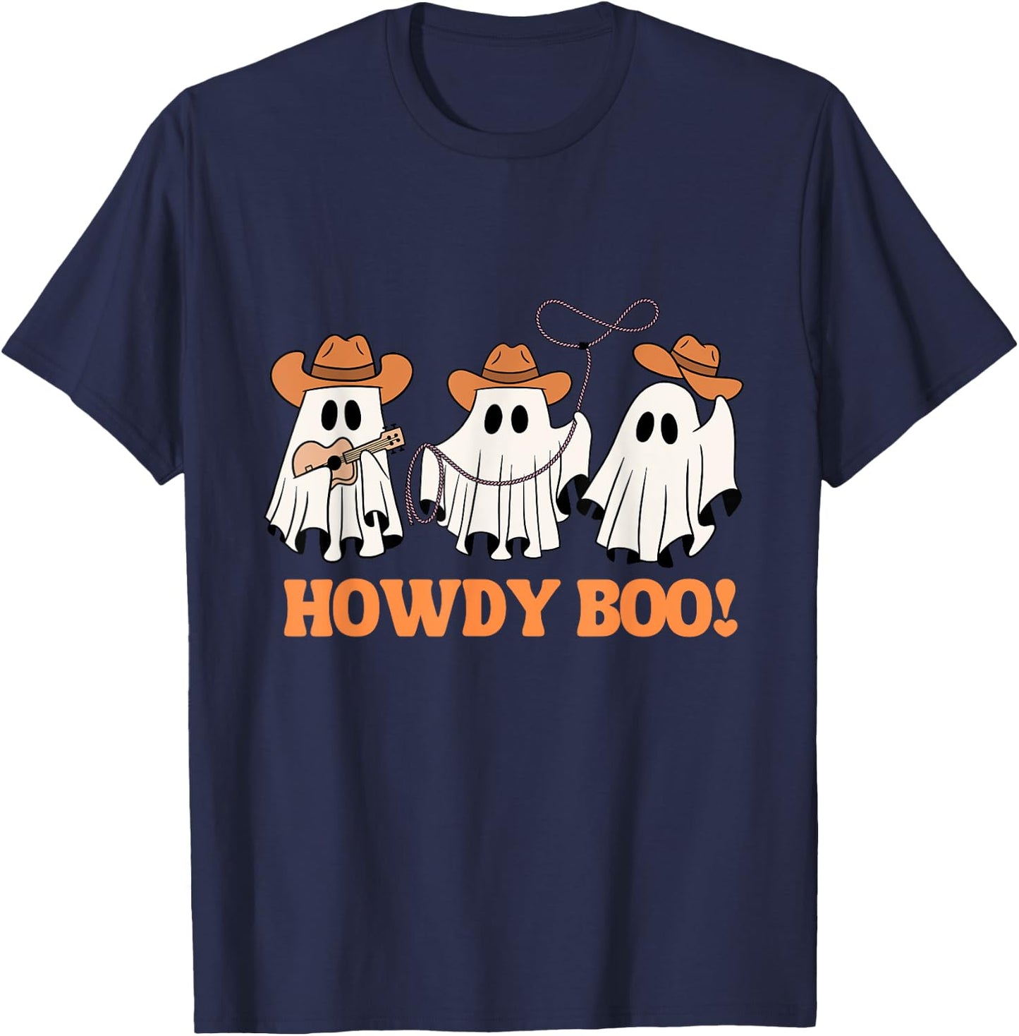 Western Halloween Cowboy Ghost Howdy Boo Funny Retro T-Shirt - T-Shirt | Navy