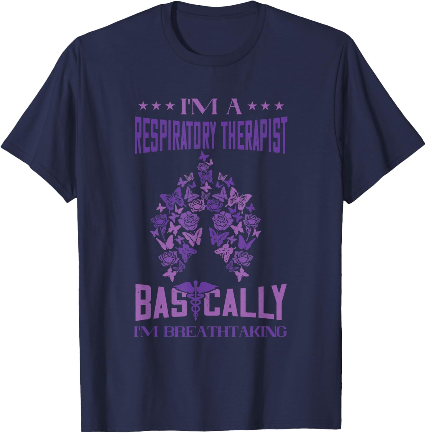 Respiratory Therapist Lung Therapy Specialist I'm Breathtaking Respiratory Therapy - Adults Black Short Sleeve Classic Fit - Small T-Shirt - T-Shirt | Navy