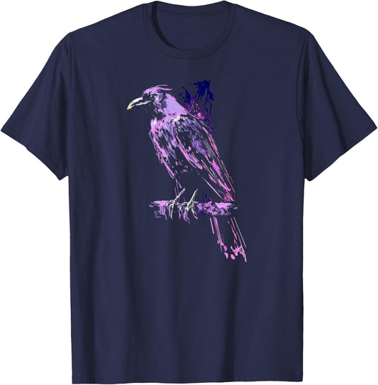 Mystical Raven Black Crow Bird Illustration T-Shirt - T-Shirt | Navy