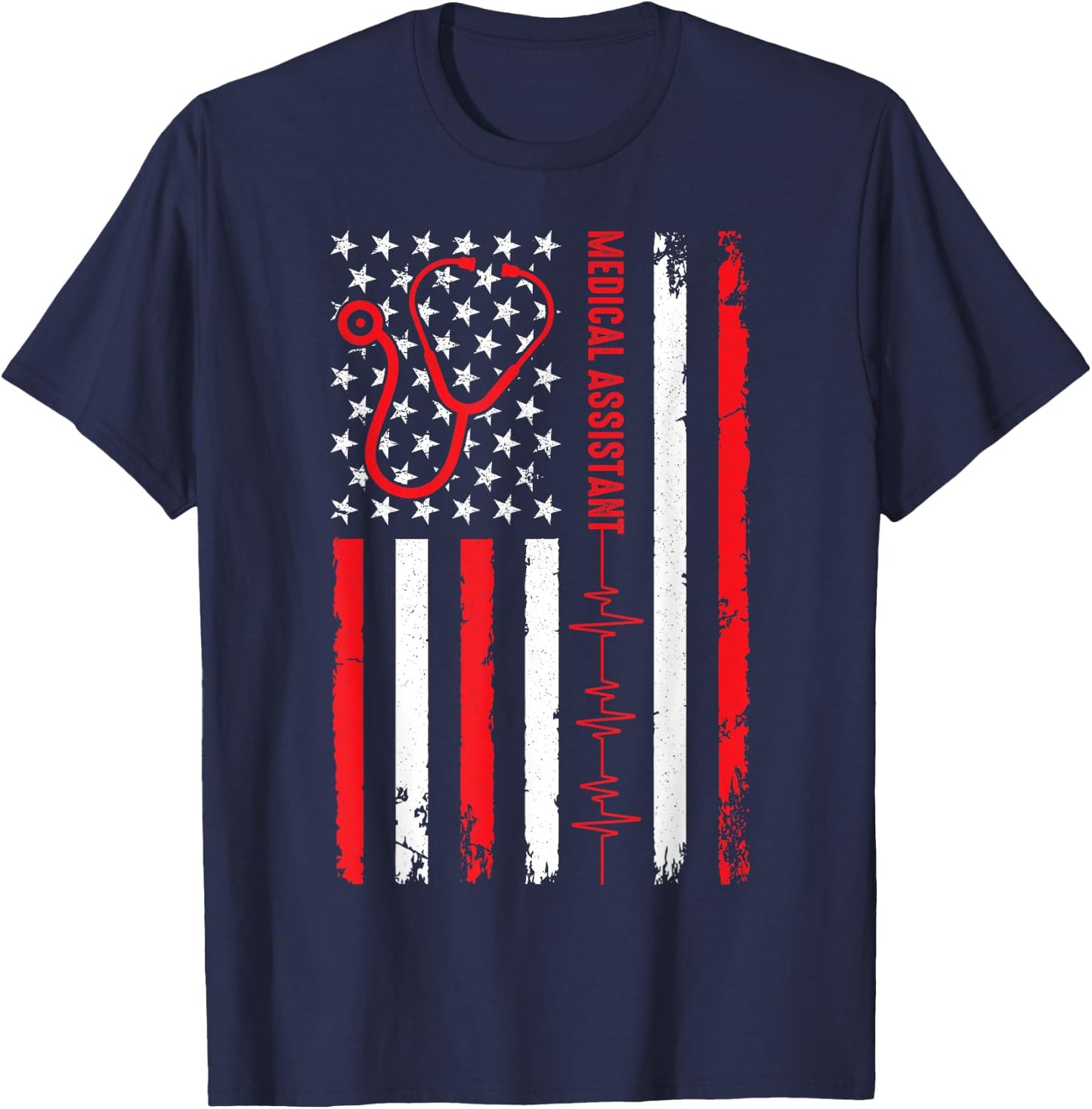Patriotic Medical Assistant American Flag Nurse Heart T-Shirt - T-Shirt | Navy