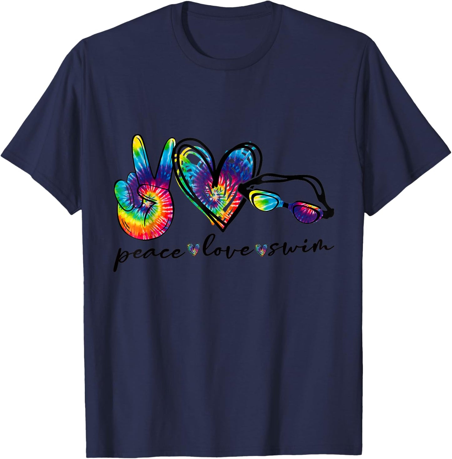 Peace Love Swim Goggles Tie Dye Swimmer Swimming T-Shirt - T-Shirt | Navy