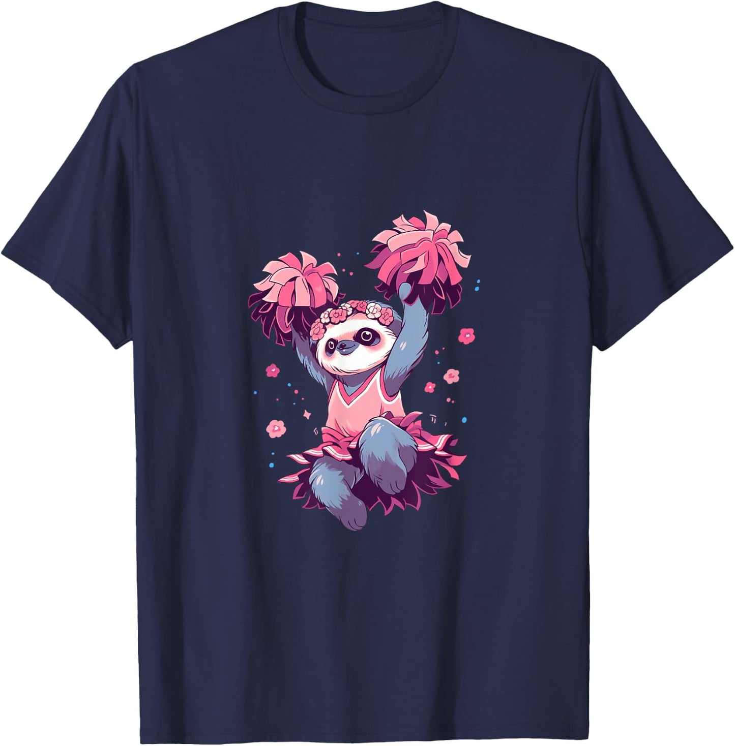 Sloth Cheerleader Cheerleading Cheer Cheering T-Shirt - T-Shirt | Navy