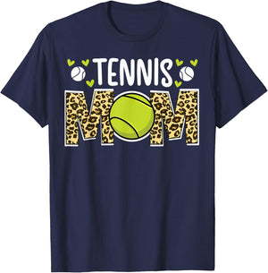 Tennis Mom Of A Tennis Player Mama Leopard Tennis Mother T-Shirt - T-Shirt | Navy