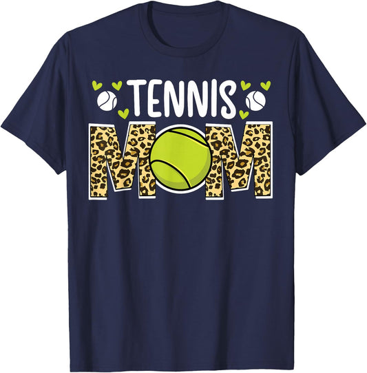 Tennis Mom Of A Tennis Player Mama Leopard Tennis Mother T-Shirt - T-Shirt | Navy