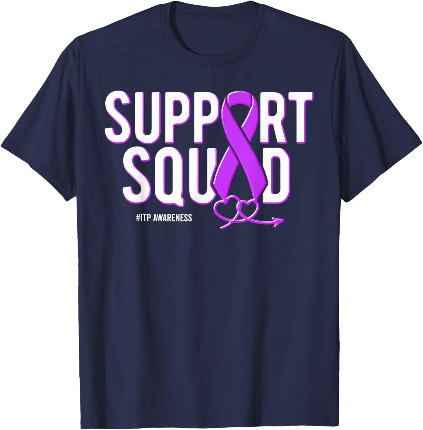 Support Squad ITP Awareness Purple Ribbon Heart T-Shirt - T-Shirt | Navy