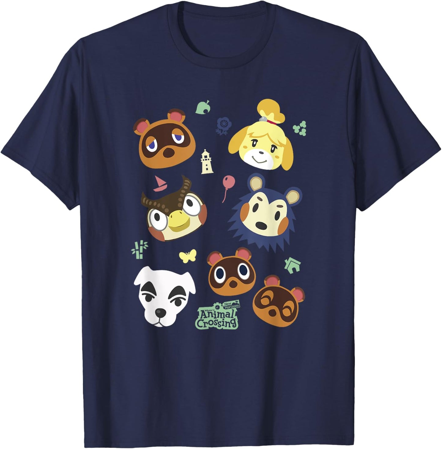 Animal Crossing Cute Pet Friends Nintendo Big Face Jumble T-Shirt - T-Shirt | Navy