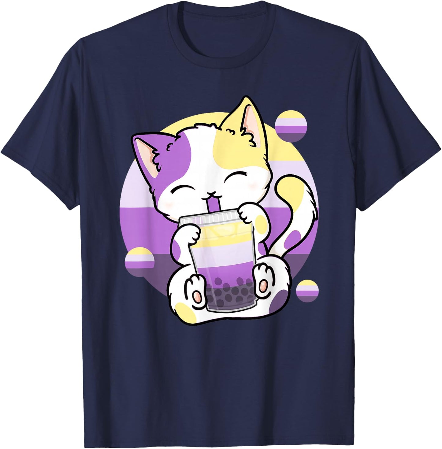 Cat Boba Tea Bubble Tea Anime Kawaii Neko Non-Binary Kitten T-Shirt - T-Shirt | Navy