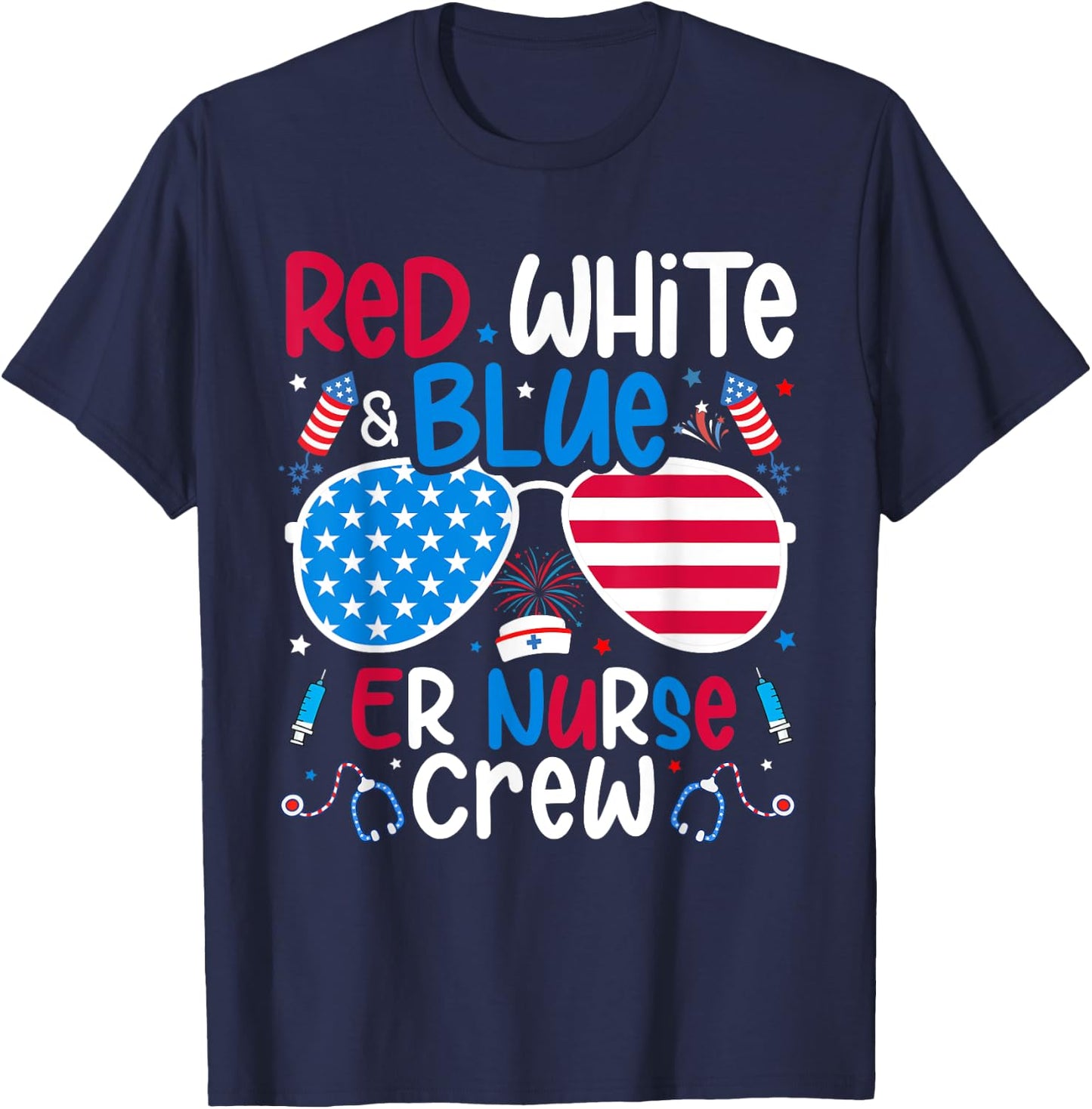 4th of July Red White Blue ER Nurse Crew Patriotic Nurse T-Shirt - T-Shirt | Navy