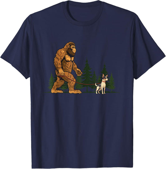 Funny Toy Fox Terrier Bigfoot Dog Walking Dog Mom Dad Kids T-Shirt - T-Shirt | Navy