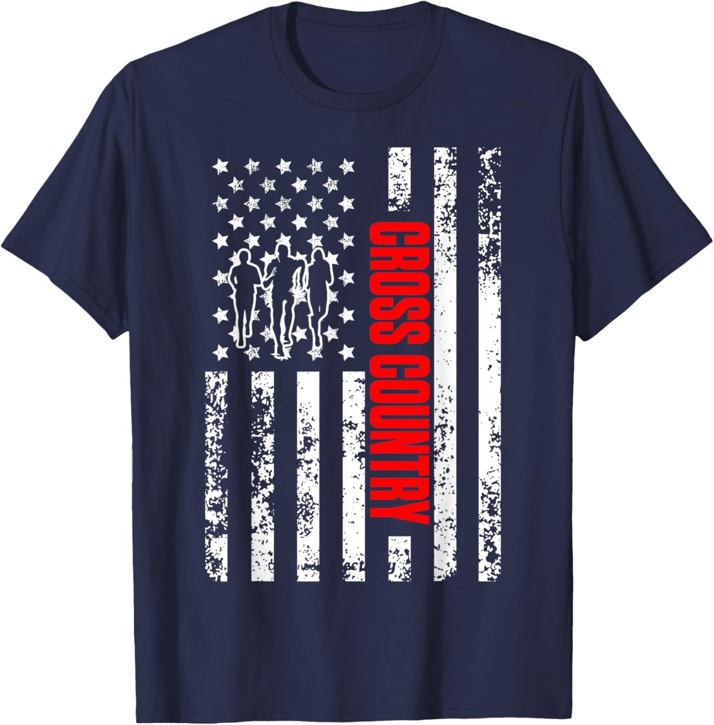 US American Flag Sports Patriotic Cross Country Running Women Girls Kids Men T-Shirt - T-Shirt | Navy