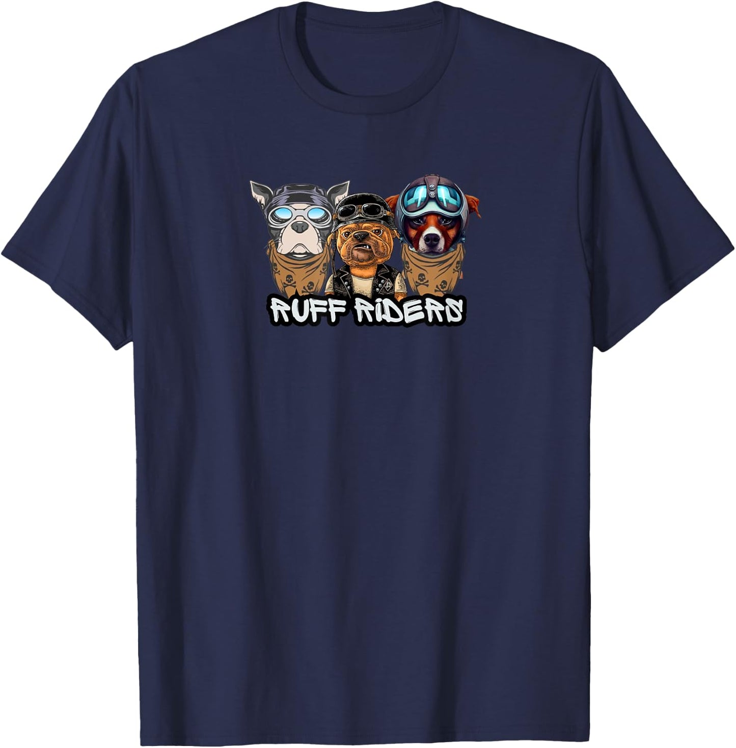 Ruff Riders Funny Dog Motorcycle Club Pun Pet Owners Jokes T-Shirt - T-Shirt | Navy