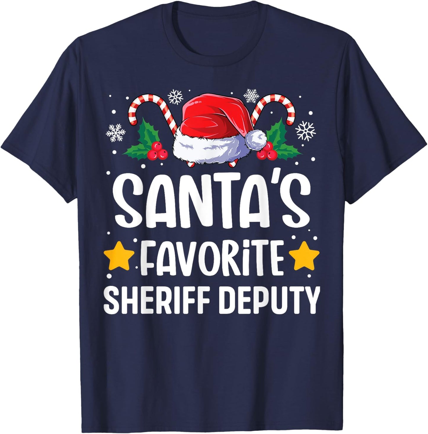 Santas Favorite Sheriff Deputy Christmas Matching Group Pj T-Shirt - T-Shirt | Navy