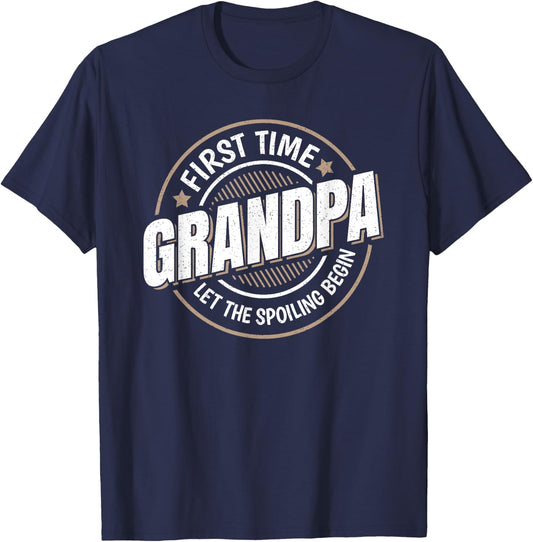 First Time Grandpa Funny Grandfather Grandkids Graphic T-Shirt - T-Shirt | Navy