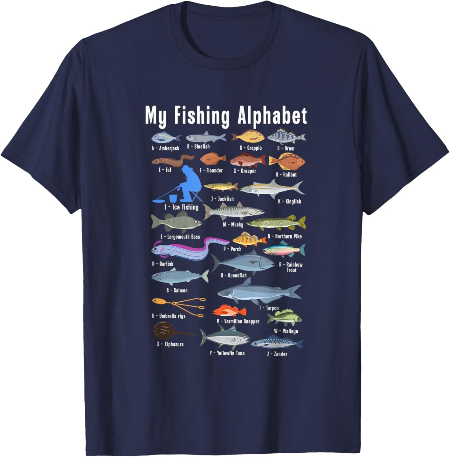 My Fishing Alphabet Fisherman Angling Fish Angler T-Shirt - T-Shirt | Navy