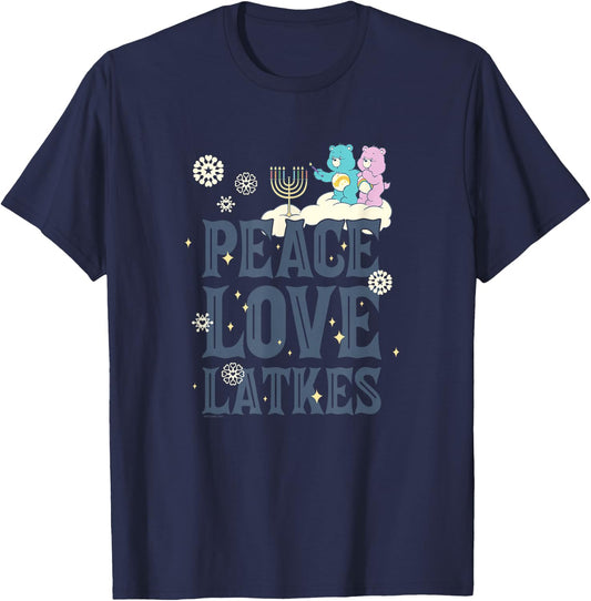 Care Bears Hanukkah Peace Love Latkes Snowflake Menorah Logo T-Shirt - T-Shirt | Navy