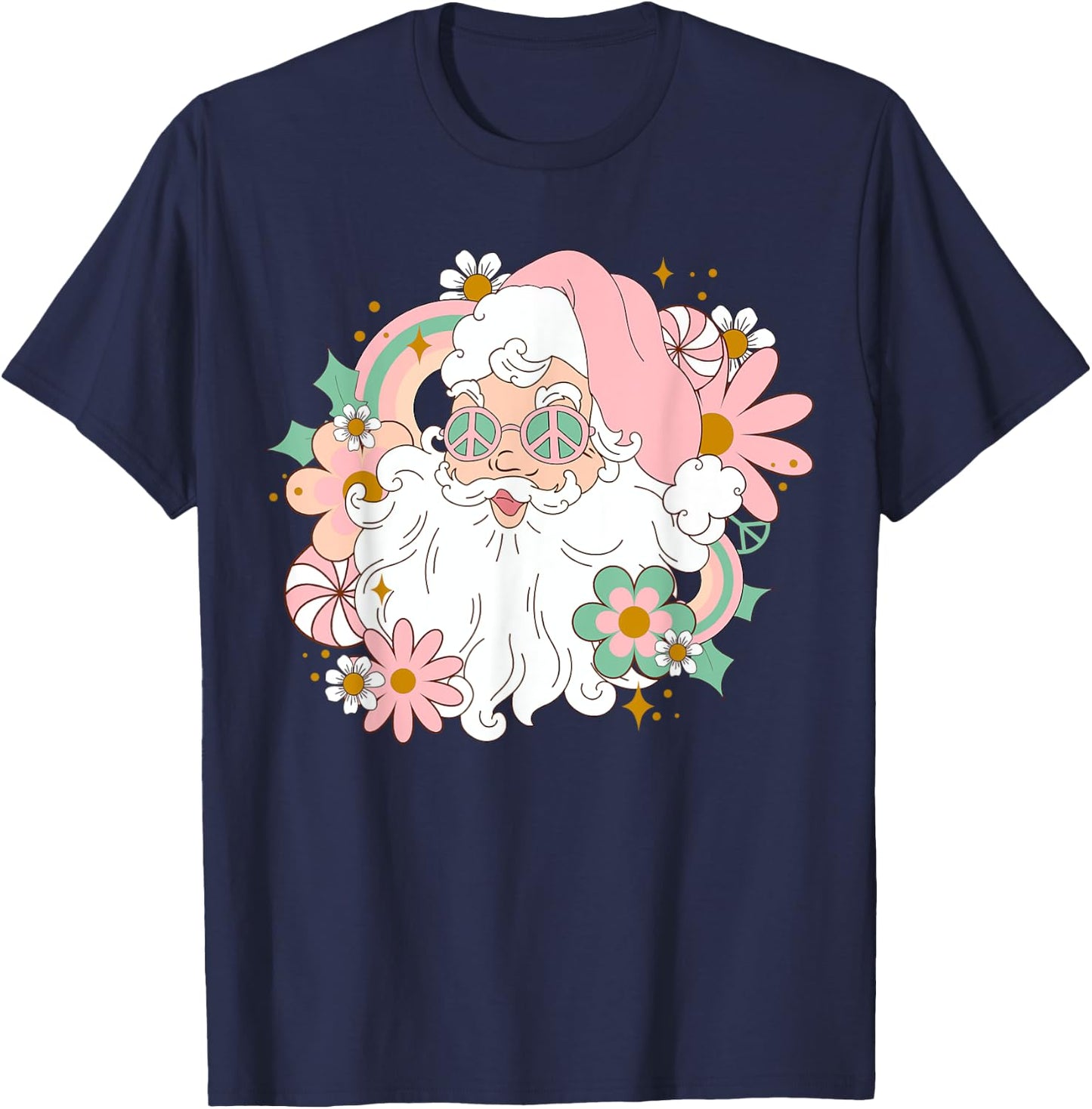 Groovy Santa Retro Peace 60's 70's Merry Christmas XMAS T-Shirt - T-Shirt | Navy