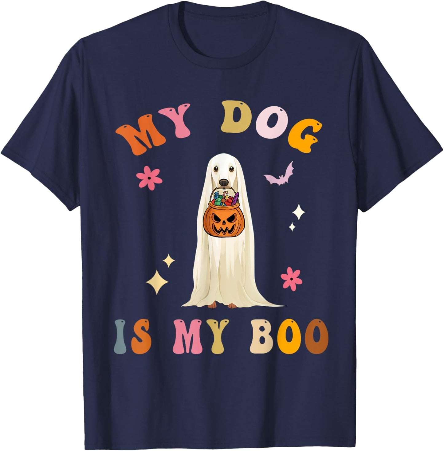 My Dog Is My Boo: Cute Groovy Spooky Halloween Dog Lovers T-Shirt - T-Shirt | Navy