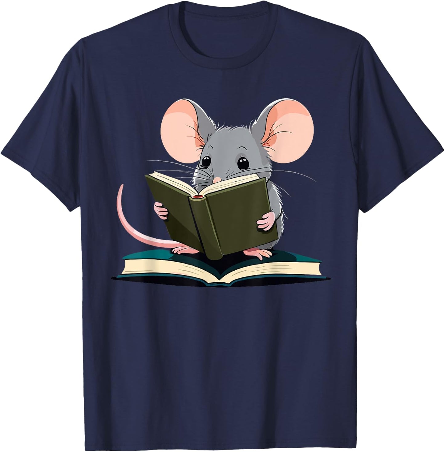 Cute Mouse is reading a Book, Reading Mouse T-Shirt - T-Shirt | Navy