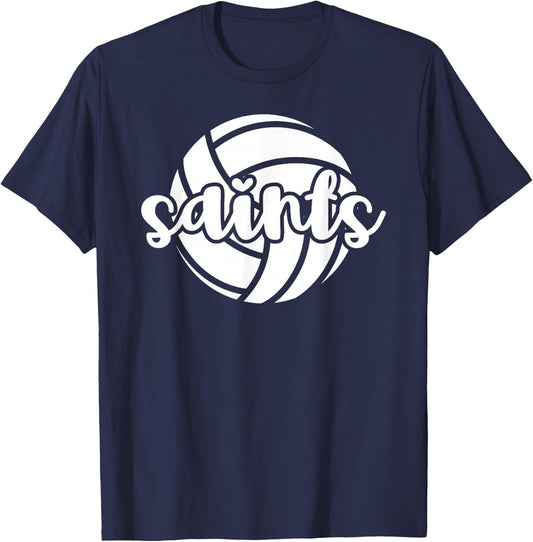 Saints Volleyball Team Mascot School Spirit Game Night T-Shirt - T-Shirt | Navy