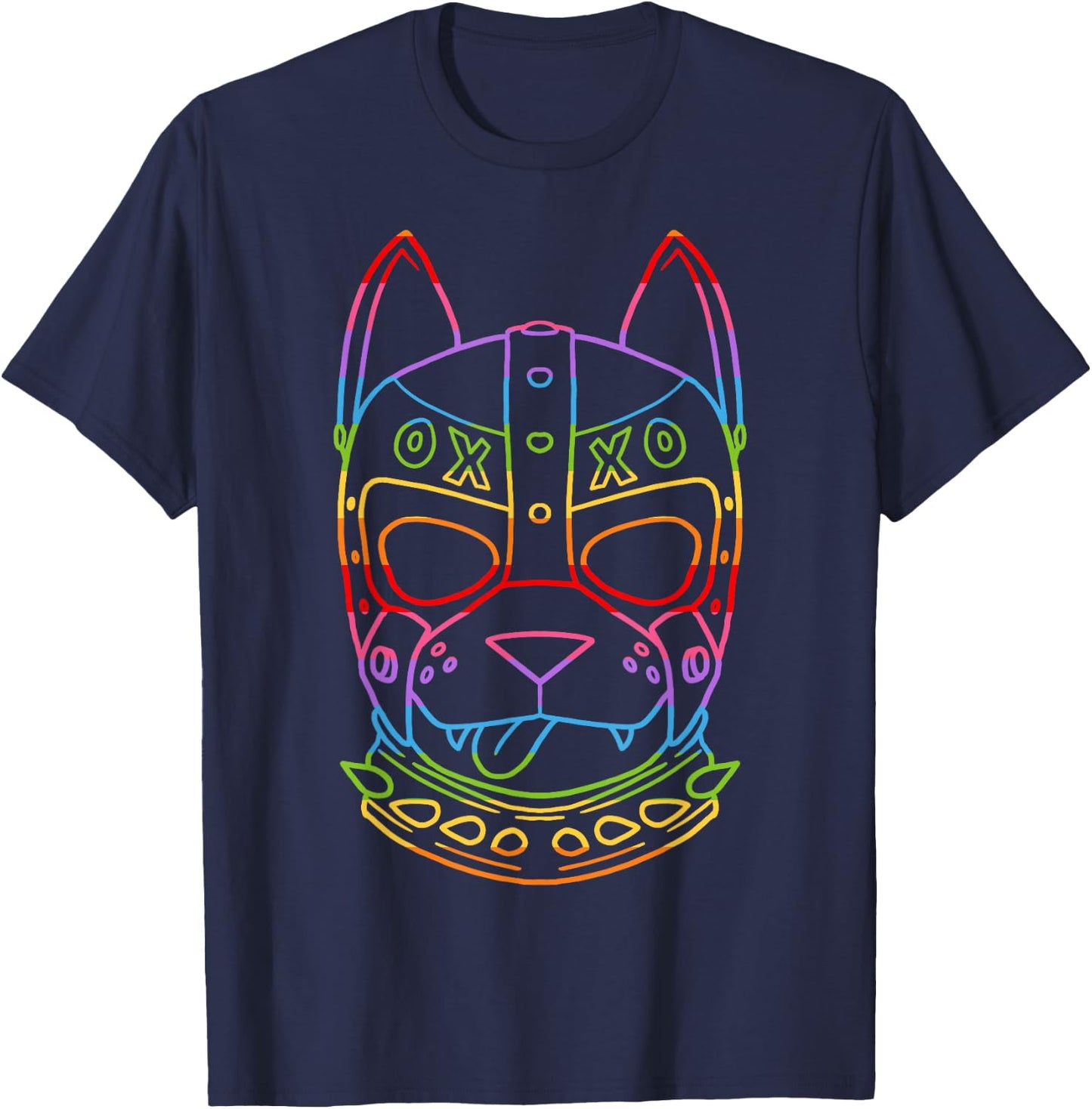Gay PupPlay Pup Mask Rainbow Pride T-Shirt - T-Shirt | Navy