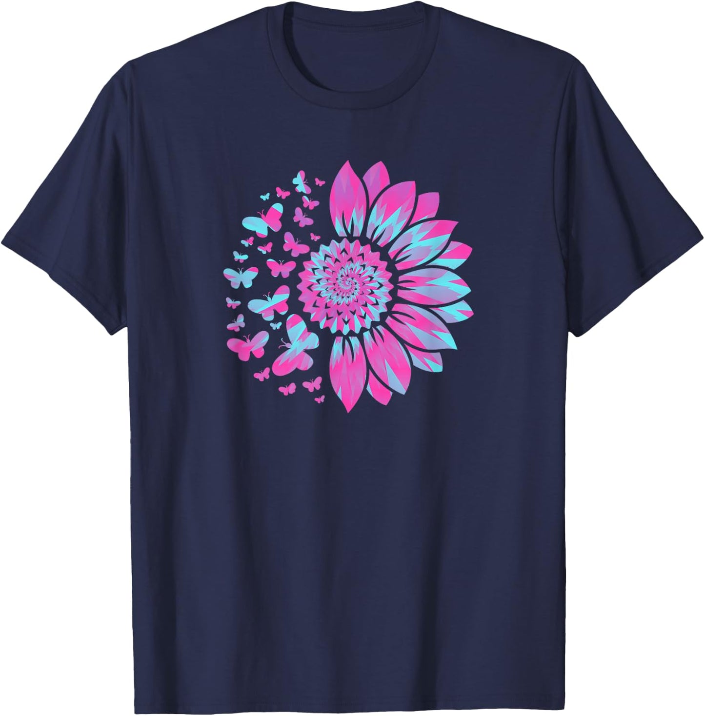 Sunflower Sun Flower Tie Dye Daisy Butterflies Women Girls T-Shirt - T-Shirt | Navy