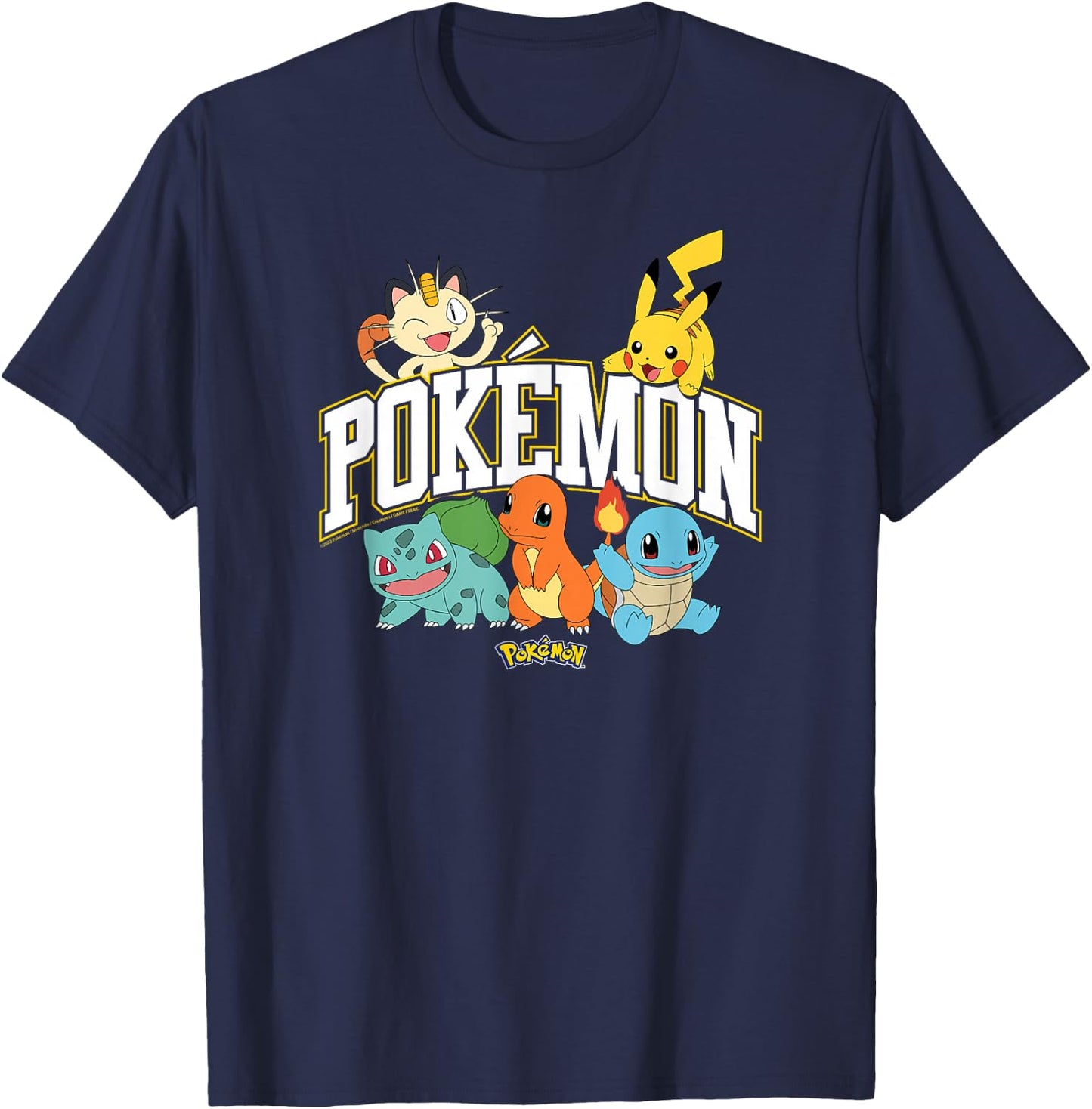 Pokémon - Pikachu Charmander Bulbasaur Squirtle Meowth T-Shirt - T-Shirt | Navy