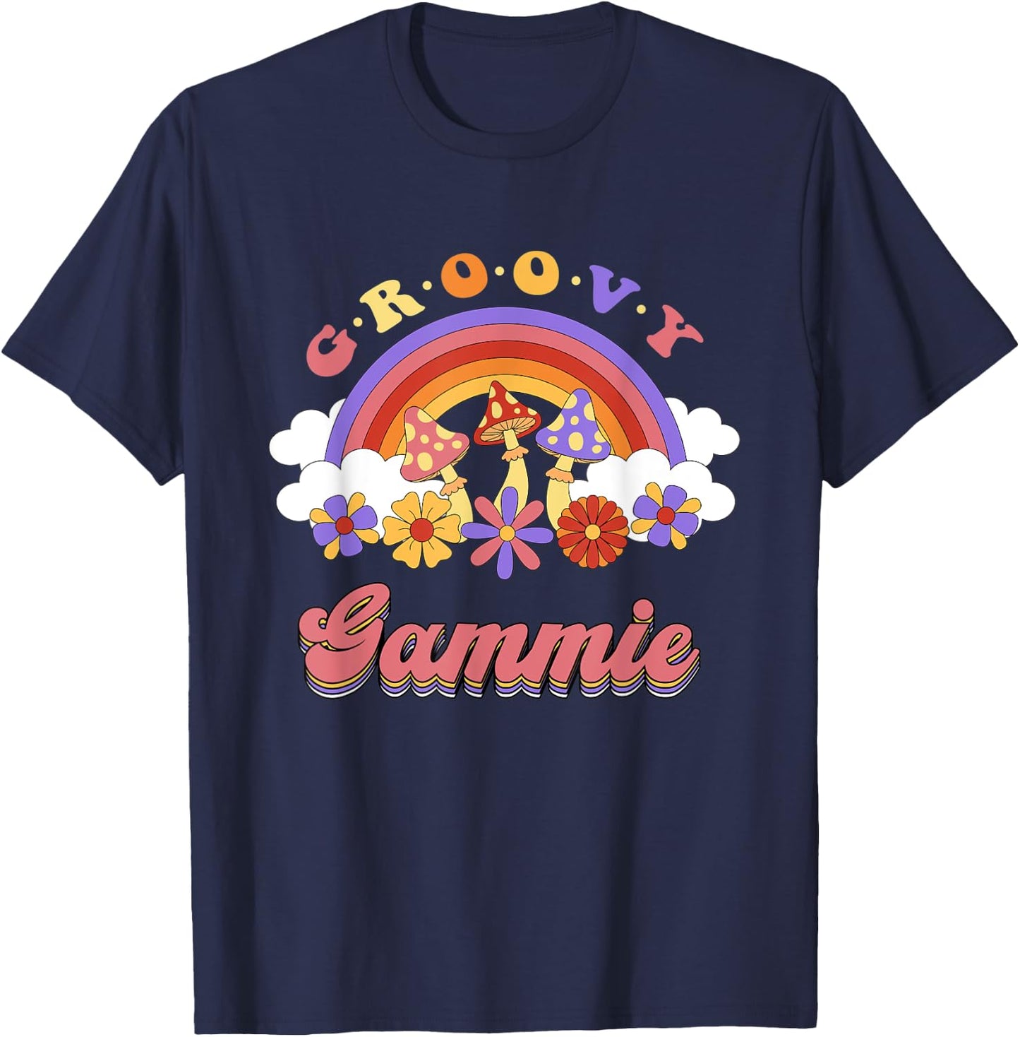 Groovy Gammie Retro Rainbow Colorful Flowers Mothers Day T-Shirt - T-Shirt | Navy