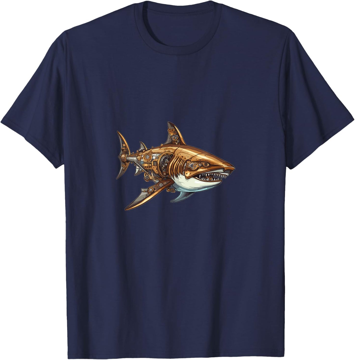 Mechanical Shark In Steampunk Style T-Shirt - T-Shirt | Navy