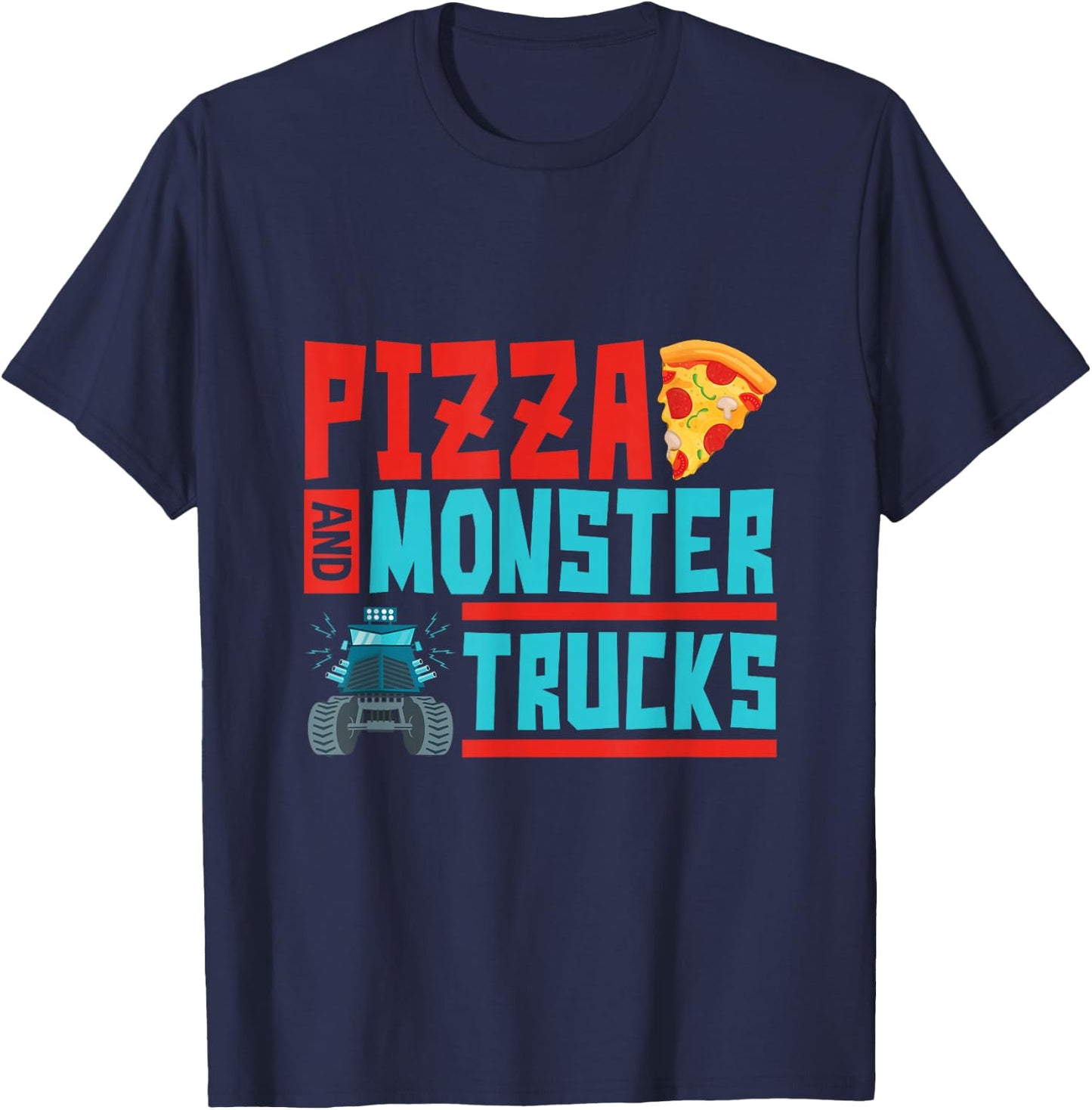 Monster Truck Party Pizza Boys Kids Toddlers T-Shirt - T-Shirt | Navy