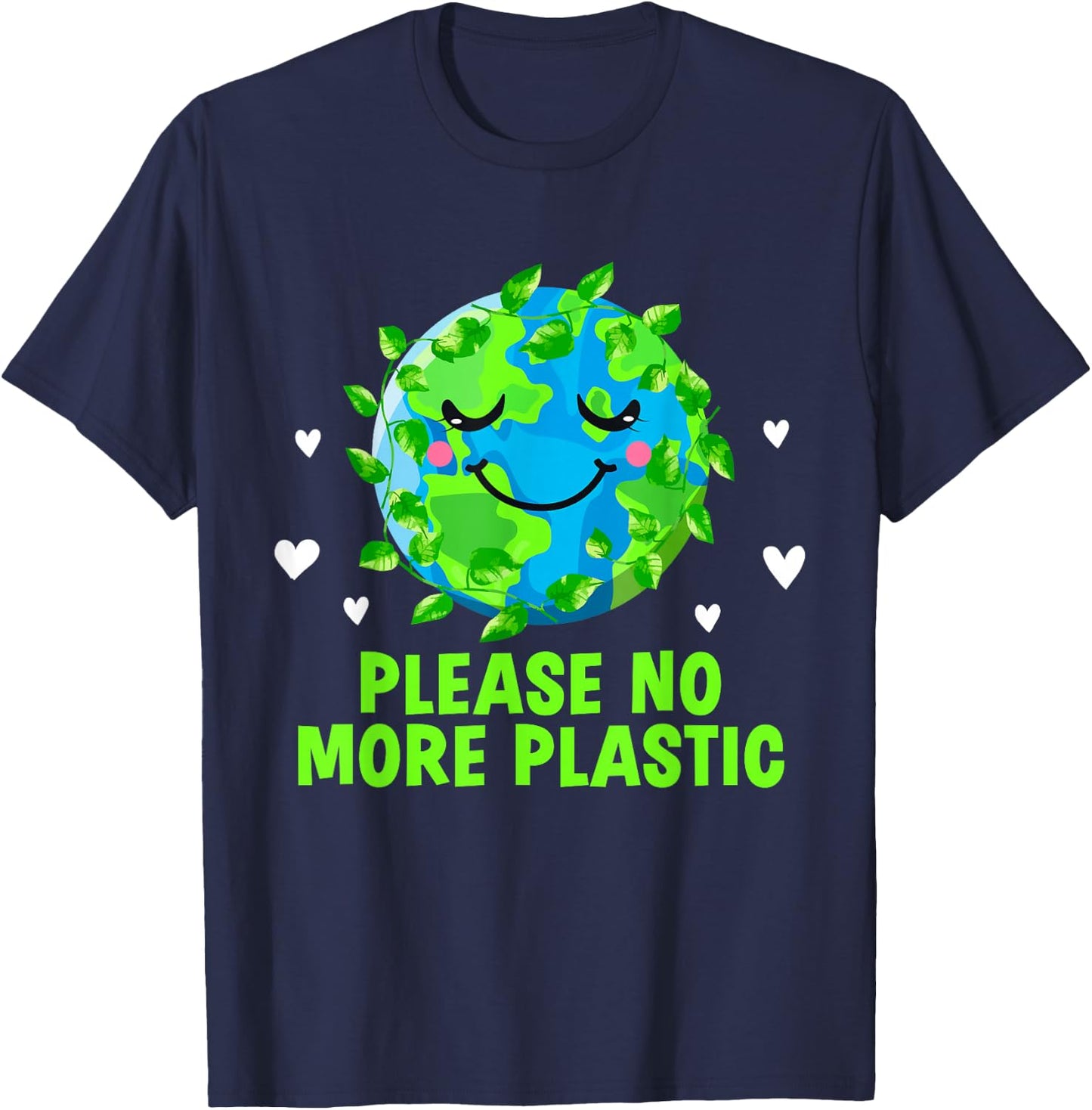 Please No More Plastic Ecology Sustainable Ecosystem T-Shirt - T-Shirt | Navy