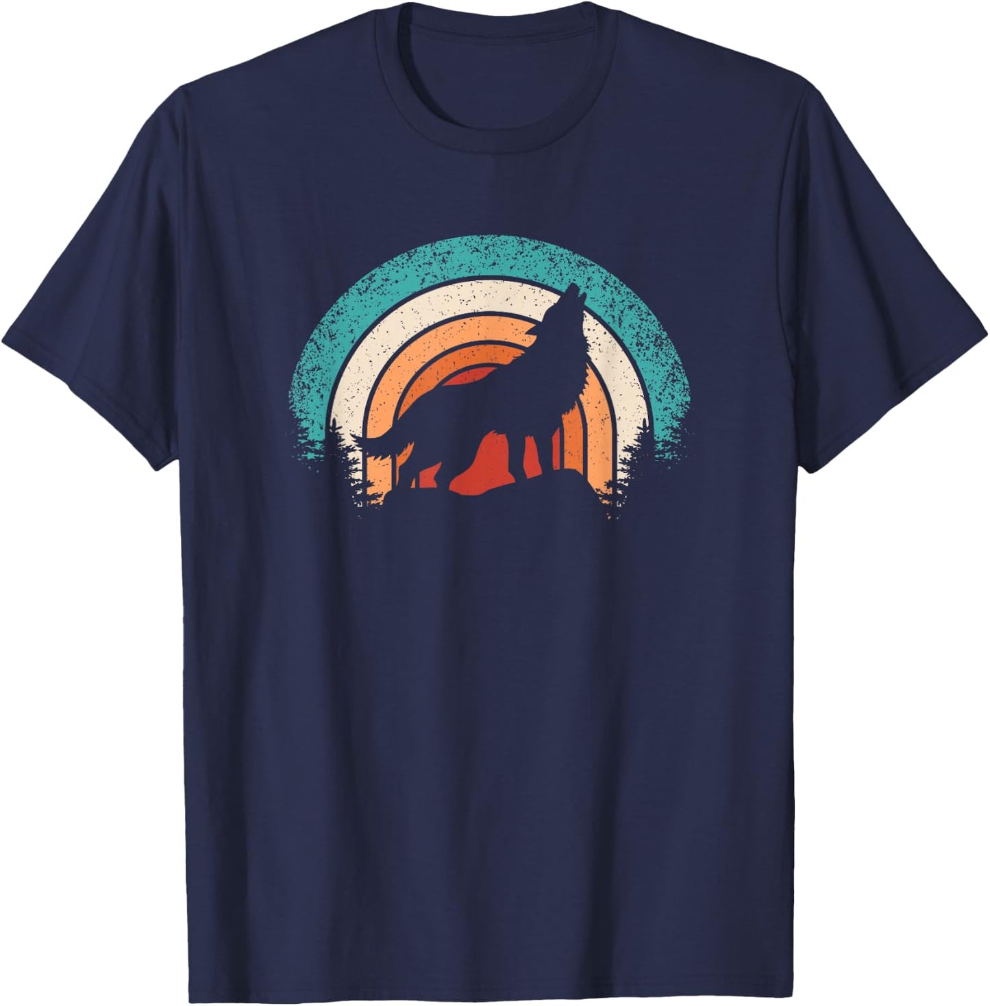 Retro Wolf Lover Nature Wildlife Vintage Wolves Men Women T-Shirt - T-Shirt | Navy