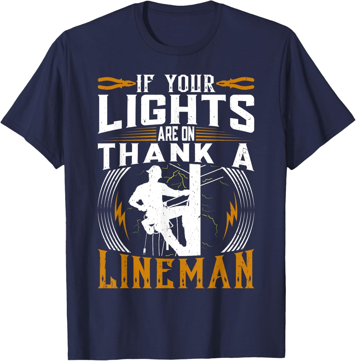Thank a proud american electrician and lineman T-Shirt - T-Shirt | Navy