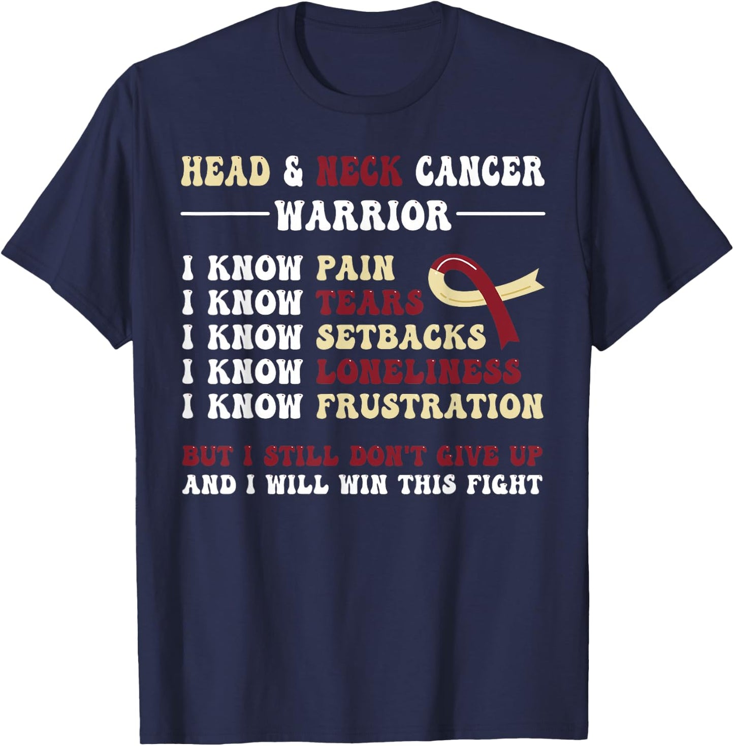Head And Neck Cancer Awareness Black , -Adults, Small, Short Sleeve, Modern Cancer Awareness Cartoon T-Shirt - T-Shirt | Navy