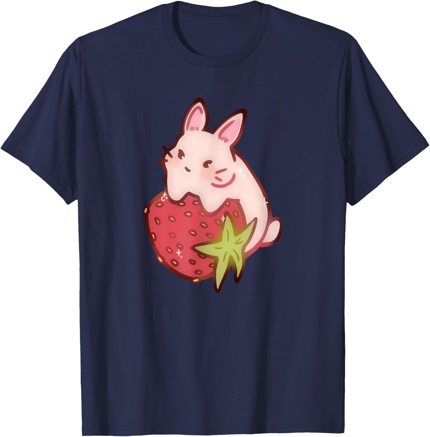 Cute Kawaii 90s Y2K Rabbit Strawberry Bunny T-Shirt - T-Shirt | Navy