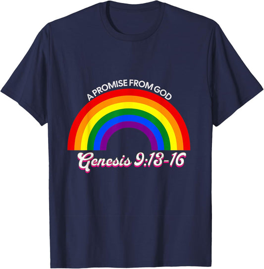 Rainbow Pride God's Promise Genesis 9:13 Christian Faith T-Shirt - T-Shirt | Navy