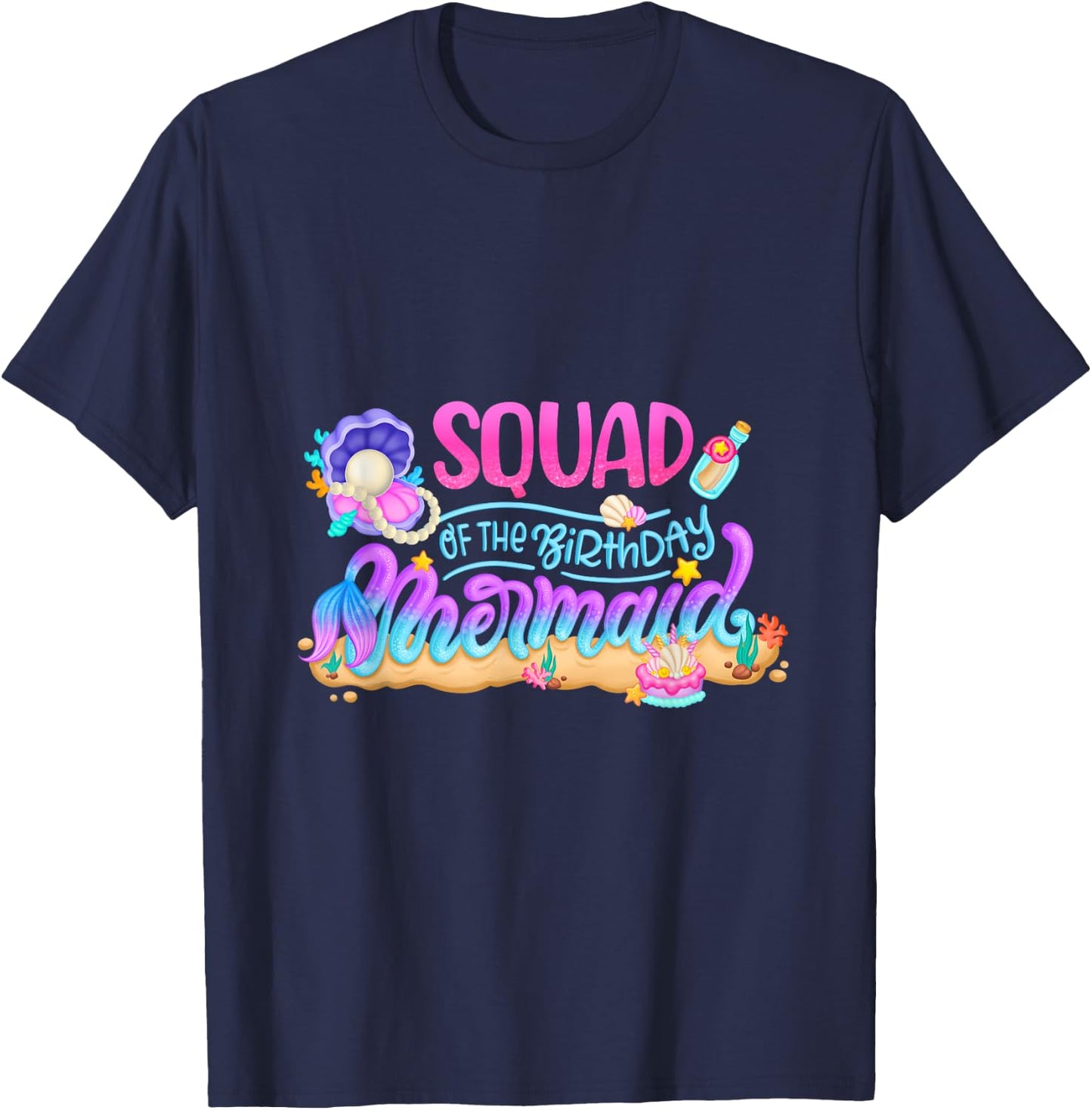 Squad Of The Birthday Mermaid Party Matching Family Kids T-Shirt - T-Shirt | Navy