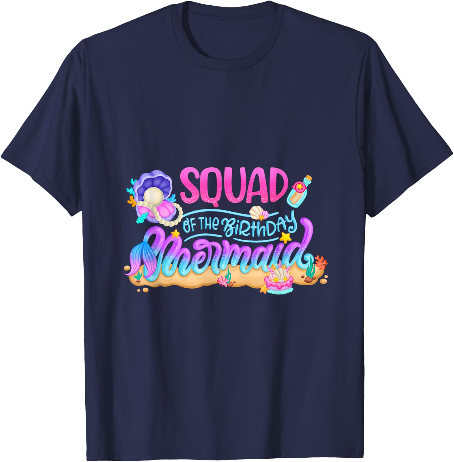 Squad Of The Birthday Mermaid Party Matching Family Kids T-Shirt - T-Shirt | Navy