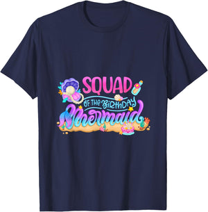 Squad Of The Birthday Mermaid Party Matching Family Kids T-Shirt - T-Shirt | Navy