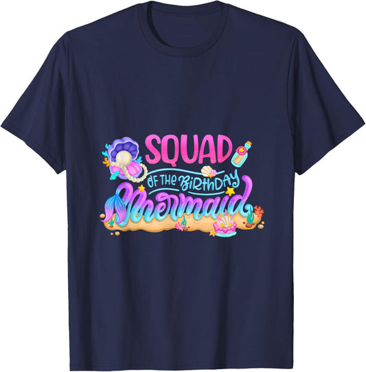 Squad Of The Birthday Mermaid Party Matching Family Kids T-Shirt - T-Shirt | Navy