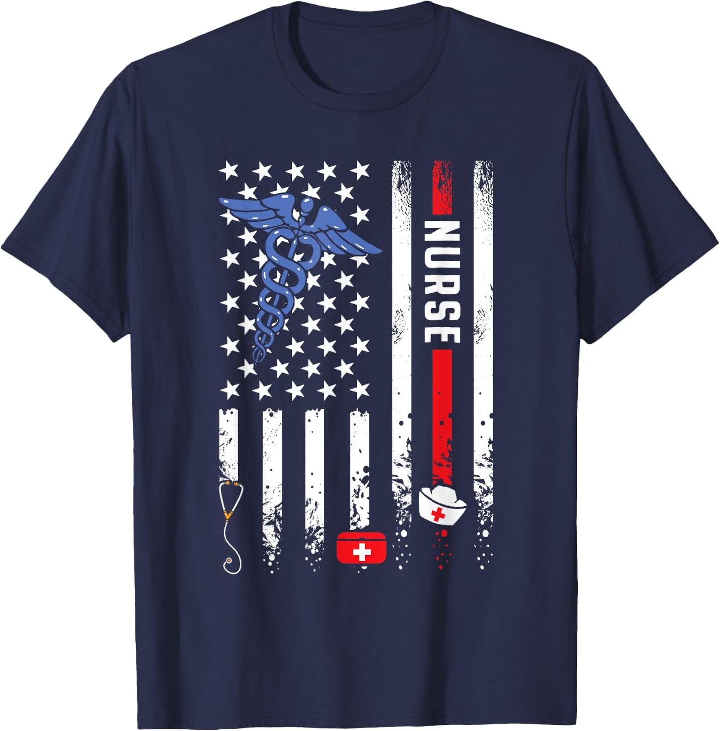USA American Flag Vintage Nurse Nursing 4th of July Women T-Shirt - T-Shirt | Navy